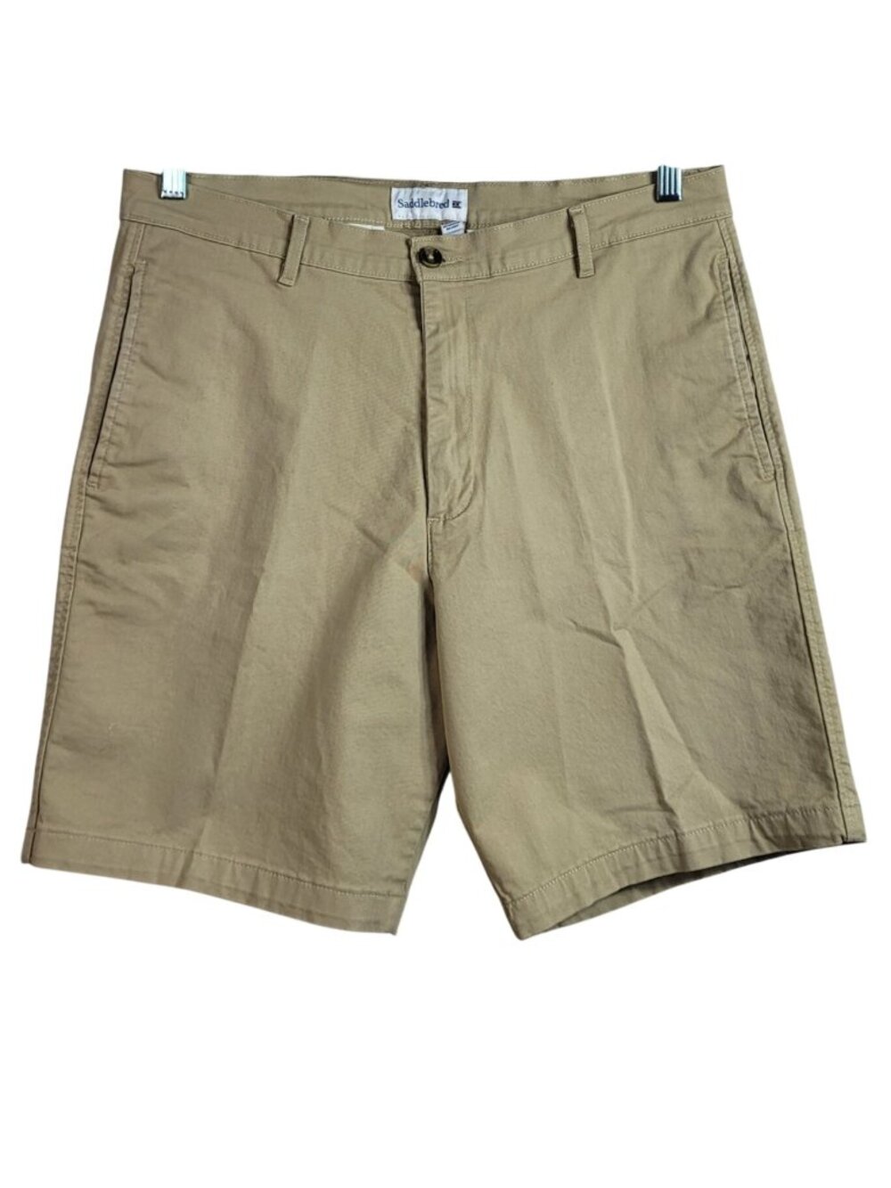 Saddlebred Mens Chino Shorts Khaki 34W Golf Flat Front Zip Button Pockets Preppy